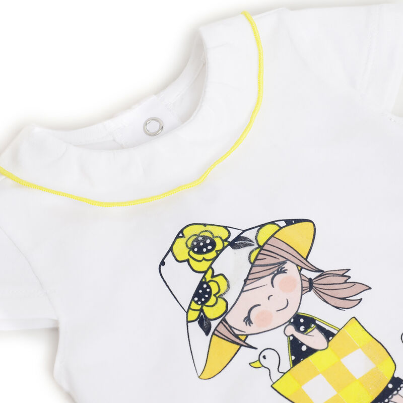 Girls White and Yellow Printed Short Sleeve T-Shirt image number 2